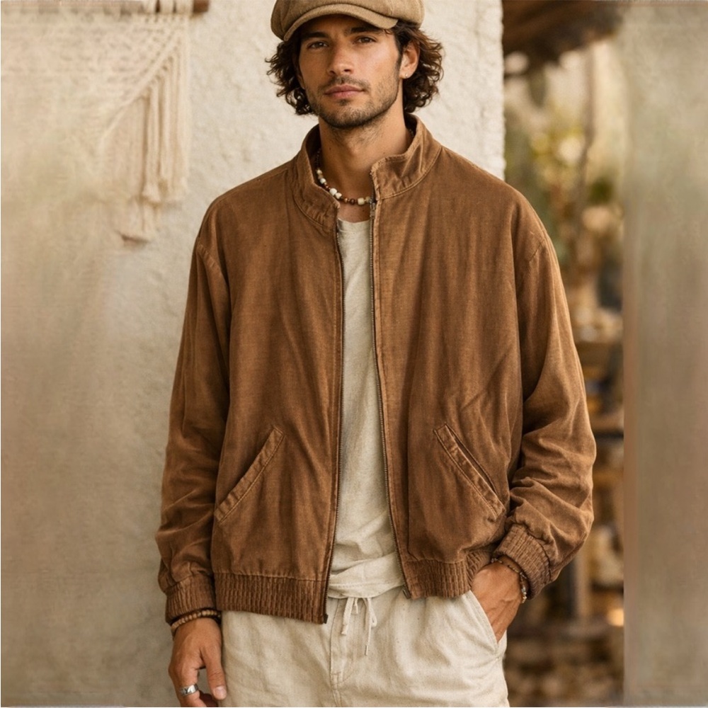 Vintage Unisex Men’s Jennifer Michaels Ltd Tan Corduroy Cotton Zip Jacket